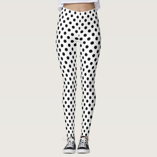 Svarta Polka dots på vit bakgrund Leggings (Framsida)