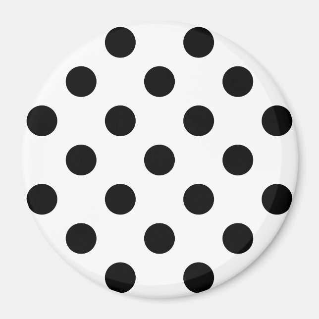 Svarta Polka dots på vit bakgrund Magnet (Framsidan)