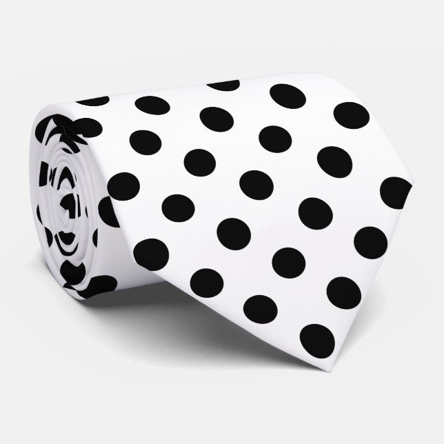 Svarta Polka dots på vit bakgrund Slips (Rullad)