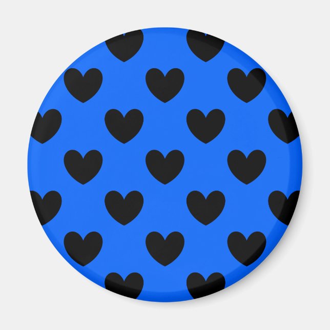 Svarta polka-hjärtan på blått magnet (Framsidan)