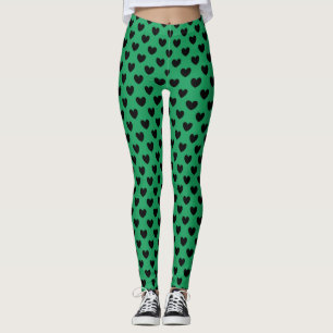 Svarta polka-hjärtan på Kelly grönt Leggings