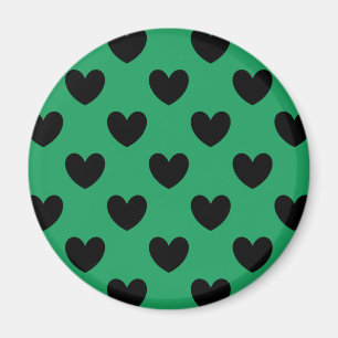 Svarta polka-hjärtan på Kelly grönt Magnet