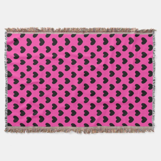 Svarta polkahjärtan på fuchsisk rosa filt (Framsidan)