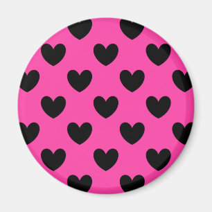 Svarta polkahjärtan på fuchsisk rosa magnet
