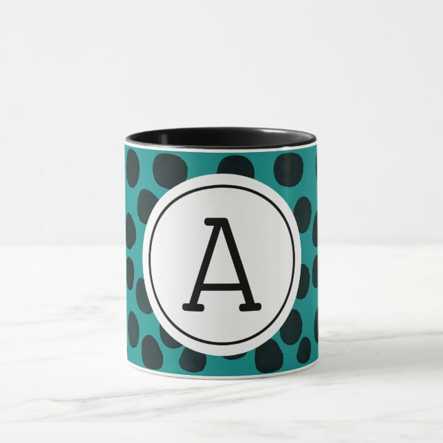 Svarta prickar med vattenfärg med Monogram Mugg (Center)