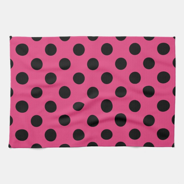 Svarta prickar på fuchsia kökshandduk (Horisontell)