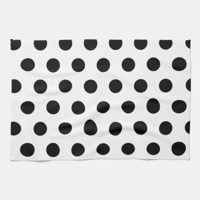 Svarta prickar på vit bakgrund kökshandduk (Horisontell)