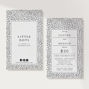 Svarta prickiga babykläder Prislapp Hängande etike Visitkort