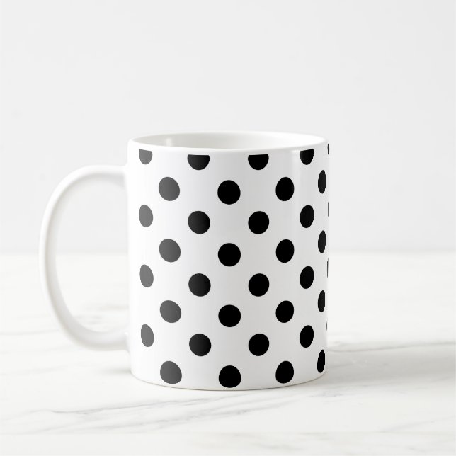 Svarta prickmönster på vit bakgrund  kaffemugg (Vänster)