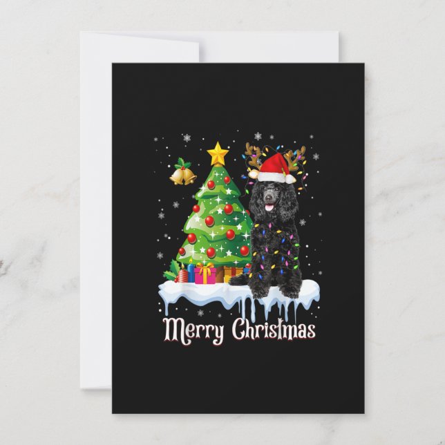 Svarta Pudel Santa Julgran Ljus Hund älskare Inbjudningar (Framsida)