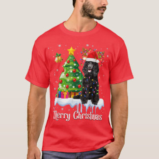 Svarta Pudel Santa Julgran Ljus Hund älskare T Shirt