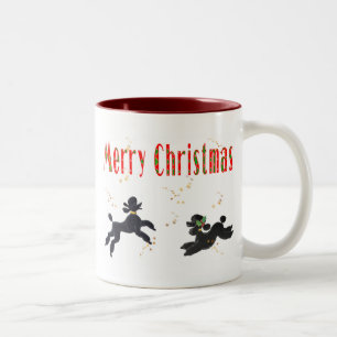 Svarta Pudel som spelar God jul Art Mugg Kopp