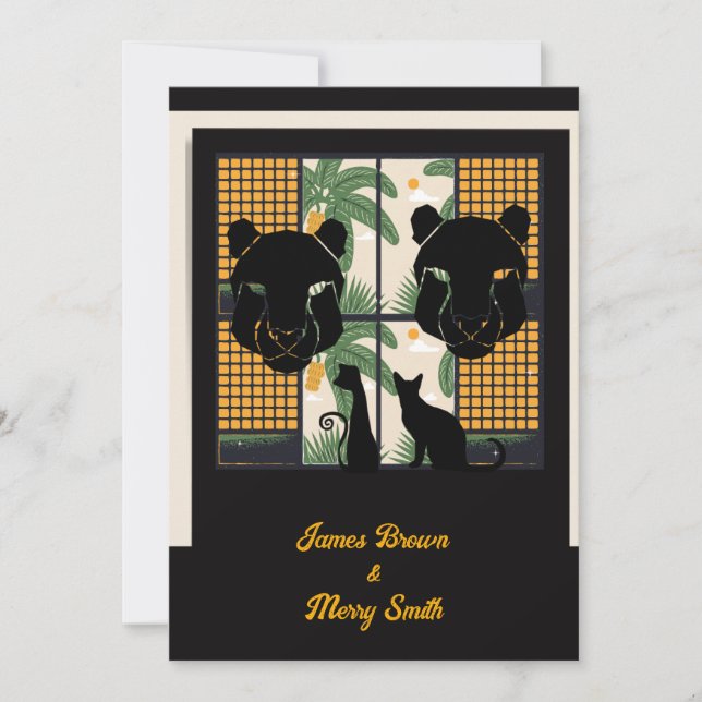 Svarta Puma-masken Innekatt Kärlek Bröllop Inbjudningar (Framsida)