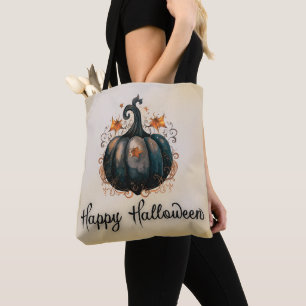 Svarta pumpablad guld Glad Halloween Tygkasse