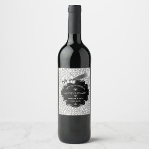 Svarta Ram Vita Glitter 25:e Bröllop-årsdagen Vinflaska Etikett