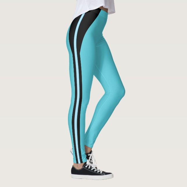 Svarta randiga turkosa leggings (Höger)
