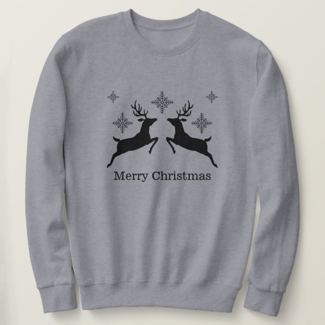 Svarta renar och snöflingor God Jul Lång Ärmad Tröja (Design framsida)