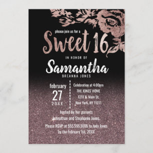 Svarta Ro, Glitter, Blommigt, Guld, toning, Sverig Inbjudningar