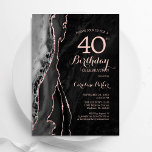 Svarta Ro Guld Agat 40:e födelsedagen Inbjudningar<br><div class="desc">Svarta och ro guld agerar 40-årsfestinbjudan. Elegantens moderna design med vattenfärgad agate marble geode-bakgrund,  faux glitter ro guld och typography-skript. Trendig inbjudan-kortets perfekt för en snyggt kvinnor i firande. Skrivna Zazzle-inbjudningar eller digital utskrivbar mall för omedelbar nedladdning.</div>