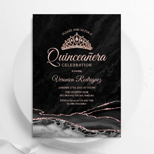 Svarta Ro Guld-agate Quinceanera Inbjudningar