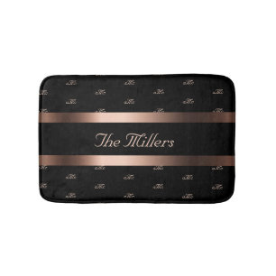 Svarta ro guld-familjens monogram mönster elegant badrumsmatta