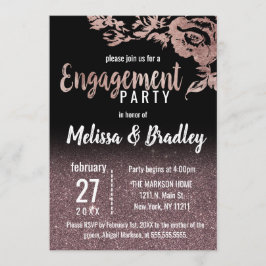 Svarta Ro Guld Glitter Blommigt Förlovning Inbjudningar