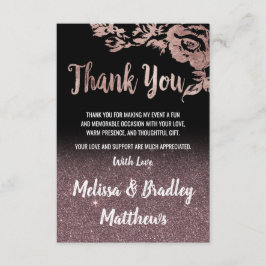 Svarta Ro Guld Glitter Blommigt Tack Kort