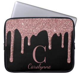 Svarta Ro Guld Gnistra Glitter Drives Monogram Laptop Fodral