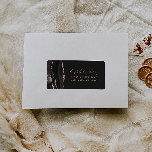 Svarta Ro Guld-Mörken Bröllop OSA Self-Adress Adressetikett (Skapare uppladdad)