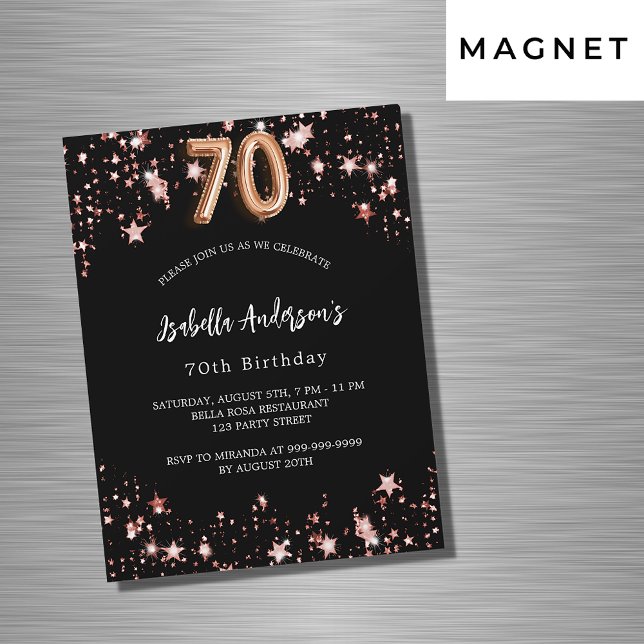 Svarta ro guld-stjärnor lyxen 70-årsdagen magnetisk inbjudningskort (Skapare uppladdad)