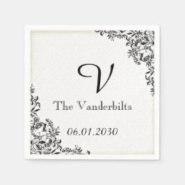 Svarta Ro Kärlek Brev Monogram Bröllop Pappersservett