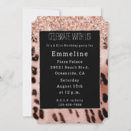 Svarta Ro  Rosan Leopard Glitter Inbjudningar