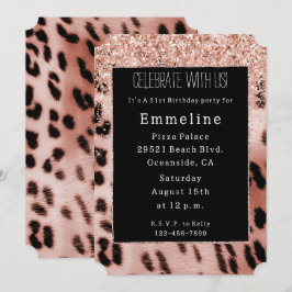 Svarta Ro Rosan Leopard Glitter Inbjudningar