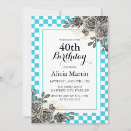 Svarta Ro-turkos och vit-kontrollerad födelsedag Inbjudningar