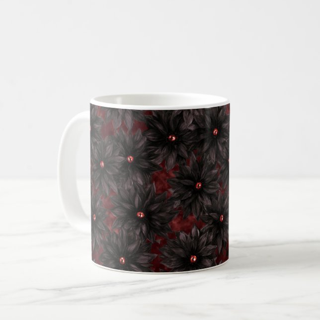Svarta Röda Blommor Kaffemugg (Framsida vänster)
