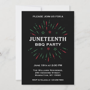 Svarta Röda Gröna Fyrverkerier Juneteenth Grillfes Inbjudningar