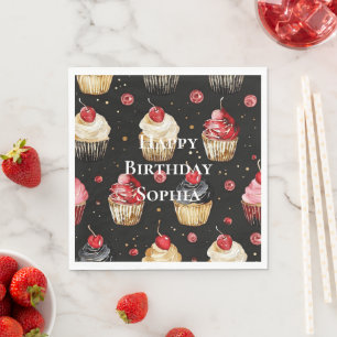 Svarta Röda Guld Glam Cupcakes Födelsedag Pappersservett