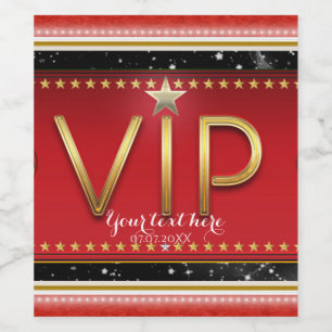 Svarta Röda Guld & Silver Glam VIP Party Vinetiket Vinflaska Etikett