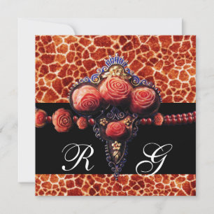 SVARTA RÖDA KORALL ROSOR, GIRAFFMÖNSTRAD MONOGRAM INBJUDNINGAR