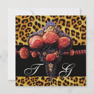 SVARTA RÖDA KORALL ROSOR, LEOPARDMÖNSTRAD MONOGRAM INBJUDNINGAR