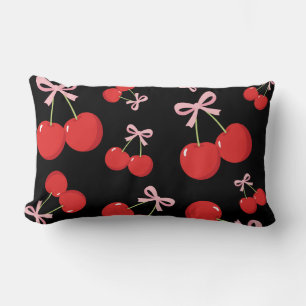 Svarta röda körsbär rosa slinga coquette cottage c lumbarkudde
