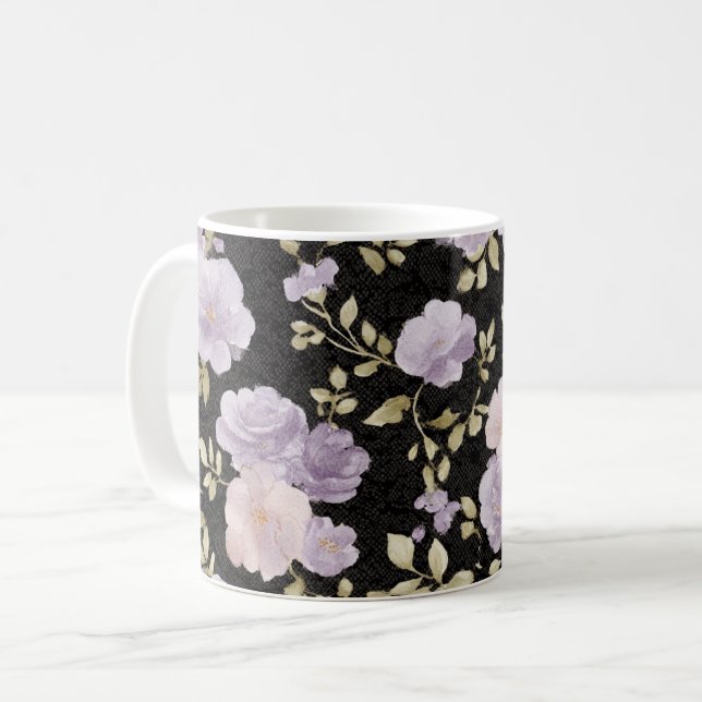 Svarta Röda Lavendelblommor Kaffemugg (Framsida vänster)