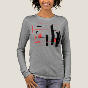 Svarta röda linjer former geometriska MCM-inspirer T Shirt