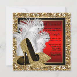 Svarta, röda och gyllene högklackade födelsedagsfe inbjudningar