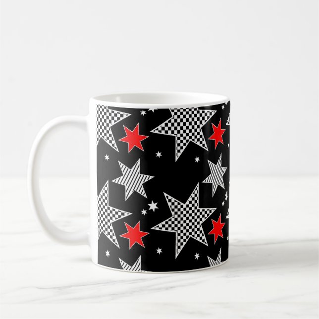Svarta, röda och vita stjärnor kaffemugg (Vänster)