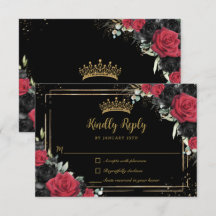 Svarta Röda Rosor Blommig Guld Quinceañera Sweet 1