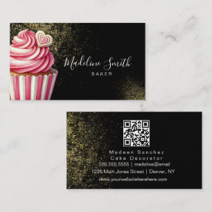 Svarta Rosa Bageri Glitter Cupcakes QR-kod Visitkort