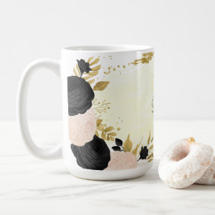 svarta rosa blommor guld botanisk bröllop kaffemugg