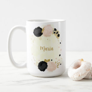 svarta rosa blommor guld botanisk bröllop kaffemugg