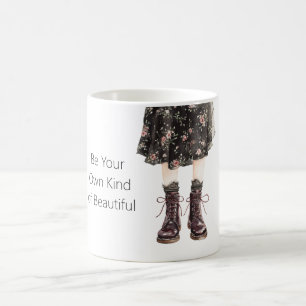 Svarta Rosa Blommor Kjol Stövlar Kaffemugg